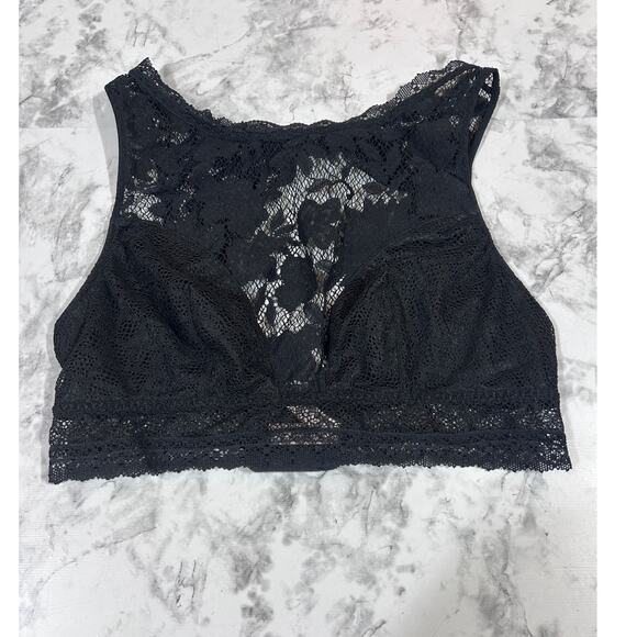 Victoria's Secret Bralette L Lace Sheer Black Lined Bra High Chest Open Back - Picture 4 of 8